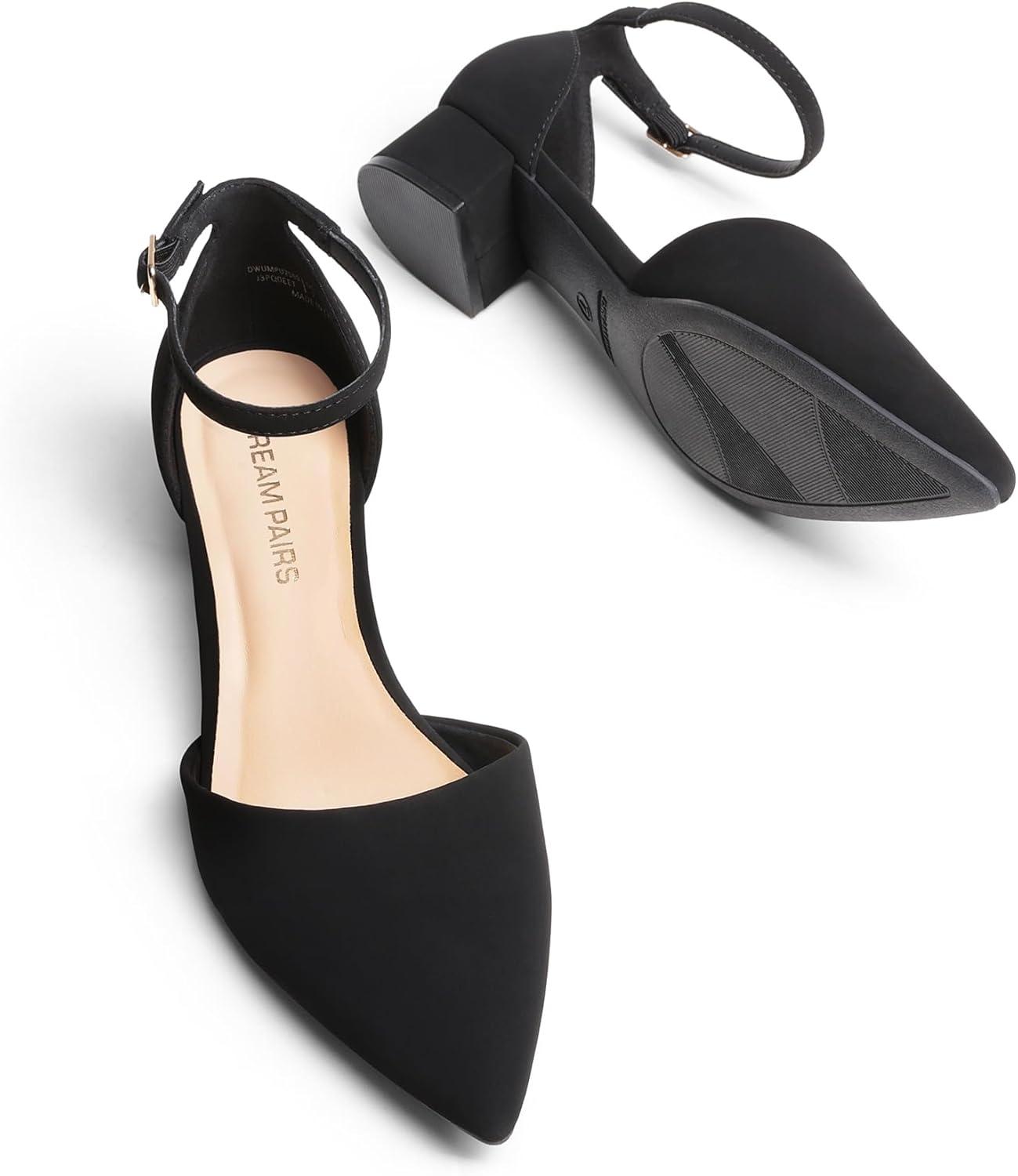 imageDREAM PAIRS Womens Dress Shoes Low Heel Pumps Closed Pointed Toe Comfort Casual DOrsay Flats Ankle StrapBlacknubuck