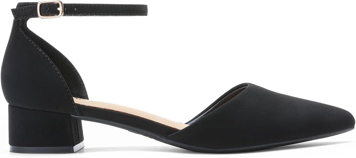 imageDREAM PAIRS Womens Dress Shoes Low Heel Pumps Closed Pointed Toe Comfort Casual DOrsay Flats Ankle StrapBlacknubuck