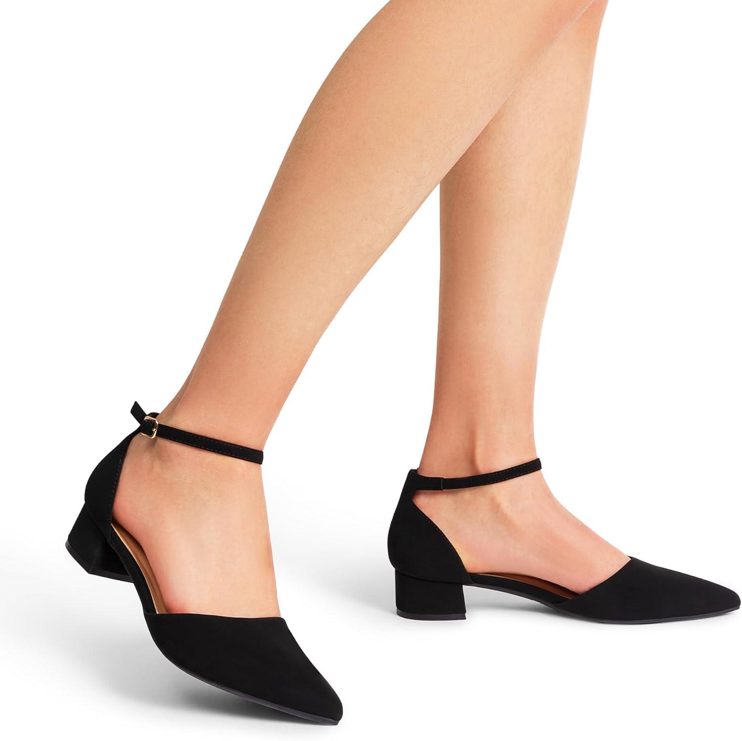imageDREAM PAIRS Womens Dress Shoes Low Heel Pumps Closed Pointed Toe Comfort Casual DOrsay Flats Ankle StrapBlacknubuck