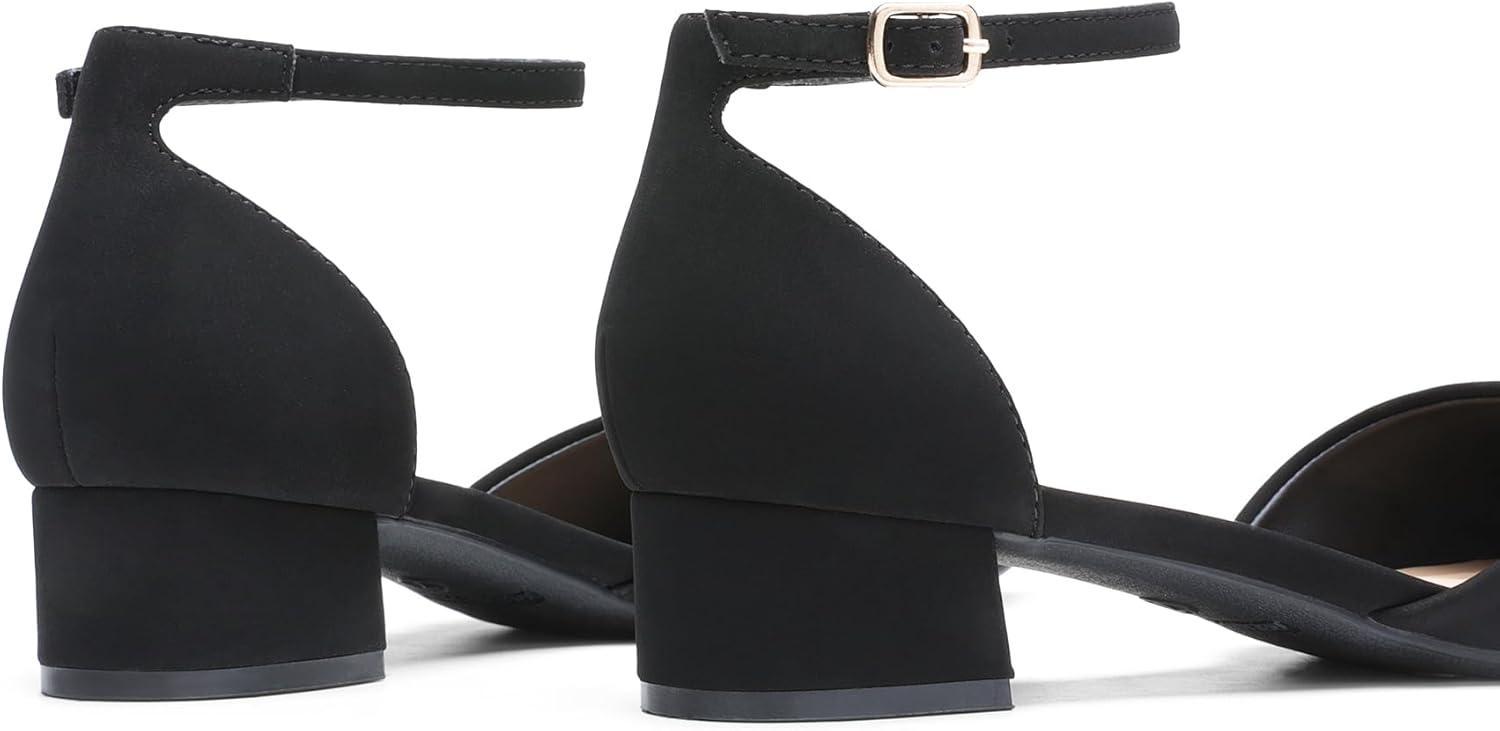 imageDREAM PAIRS Womens Dress Shoes Low Heel Pumps Closed Pointed Toe Comfort Casual DOrsay Flats Ankle StrapBlacknubuck