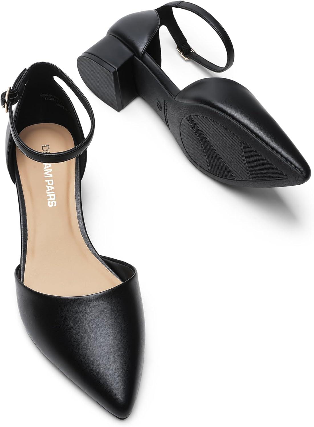imageDREAM PAIRS Womens Dress Shoes Low Heel Pumps Closed Pointed Toe Comfort Casual DOrsay Flats Ankle StrapBlackpu