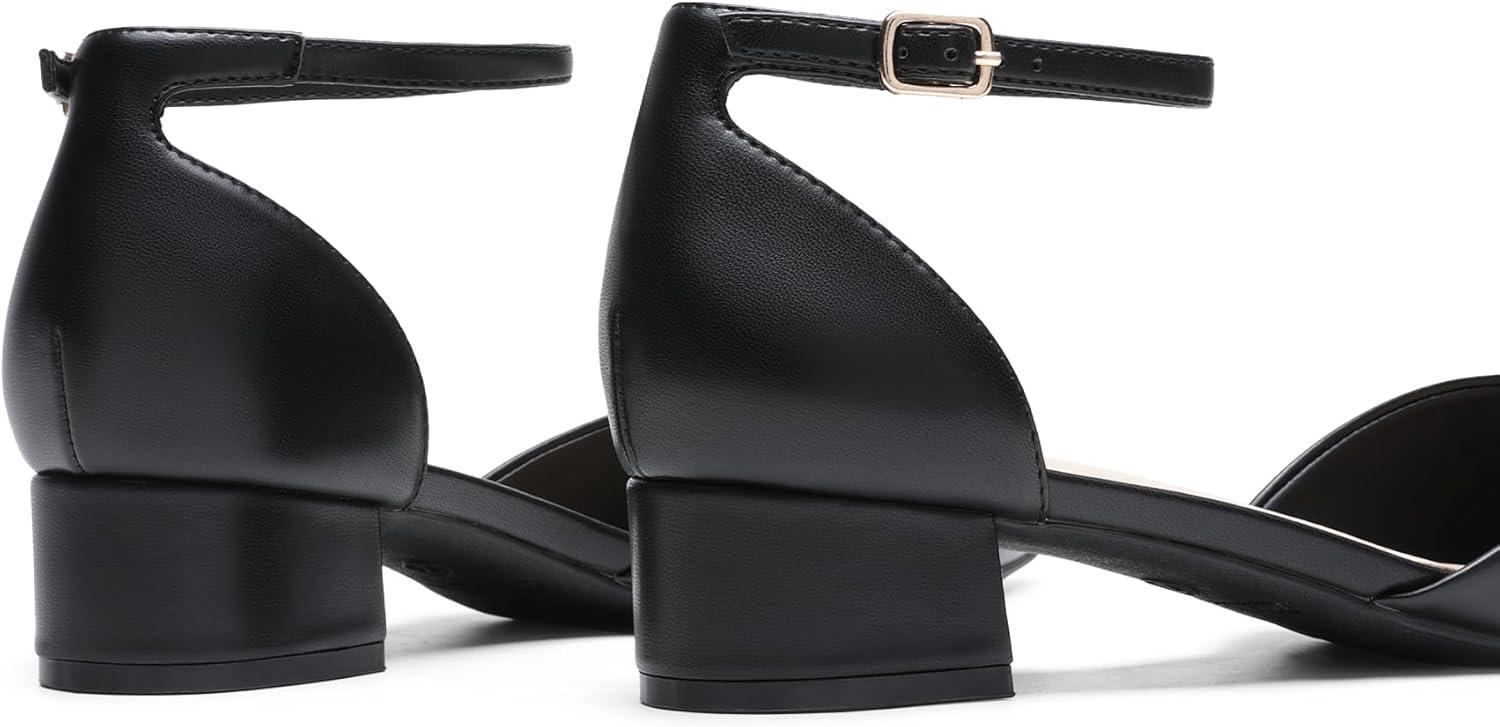 imageDREAM PAIRS Womens Dress Shoes Low Heel Pumps Closed Pointed Toe Comfort Casual DOrsay Flats Ankle StrapBlackpu