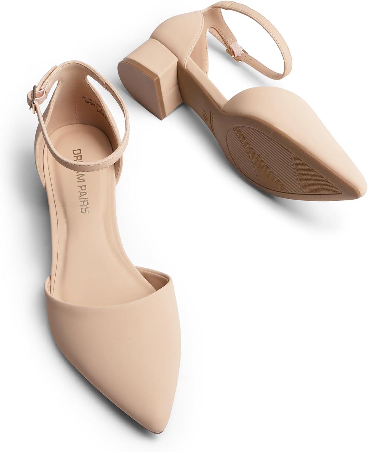 imageDREAM PAIRS Womens Dress Shoes Low Heel Pumps Closed Pointed Toe Comfort Casual DOrsay Flats Ankle StrapNude