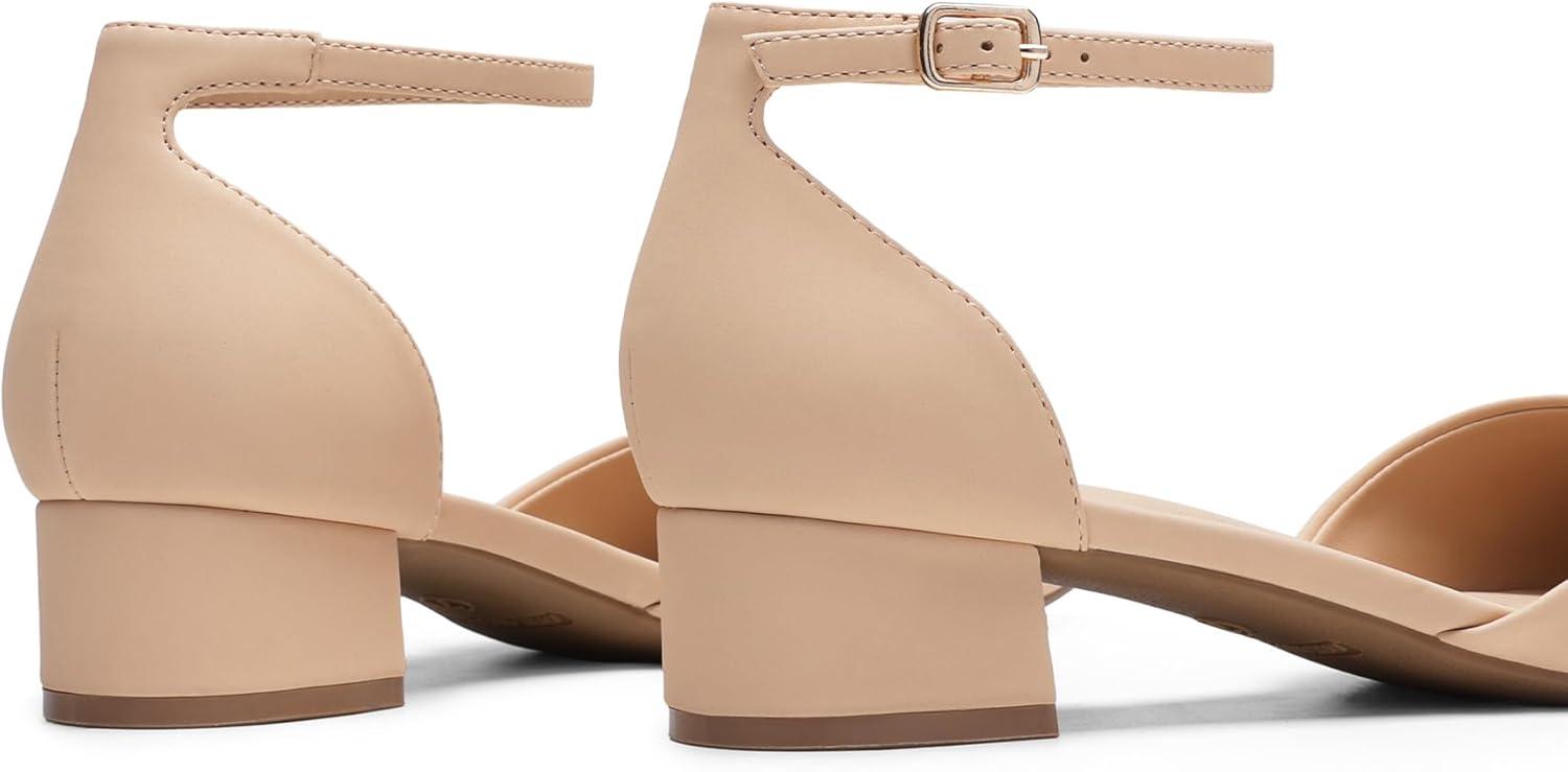 imageDREAM PAIRS Womens Dress Shoes Low Heel Pumps Closed Pointed Toe Comfort Casual DOrsay Flats Ankle StrapNude