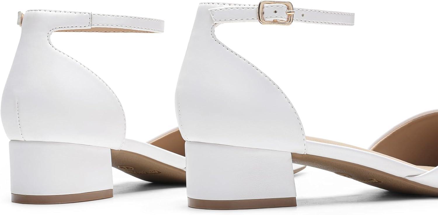 imageDREAM PAIRS Womens Dress Shoes Low Heel Pumps Closed Pointed Toe Comfort Casual DOrsay Flats Ankle StrapWhite