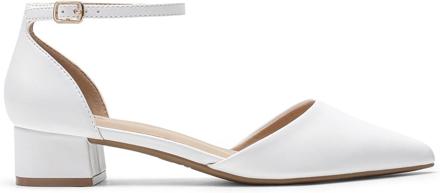 imageDREAM PAIRS Womens Dress Shoes Low Heel Pumps Closed Pointed Toe Comfort Casual DOrsay Flats Ankle StrapWhite