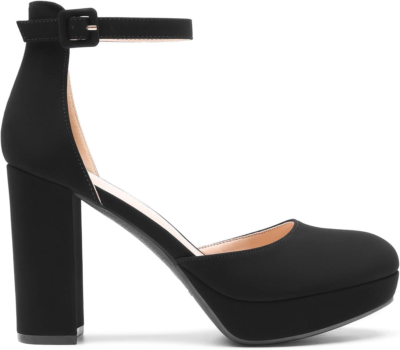 imageDREAM PAIRS Womens Platform Chunky High Heels Closed Toe Block Ankle Strap Dress Bridal Party Wedding ShoesBlacknubuck