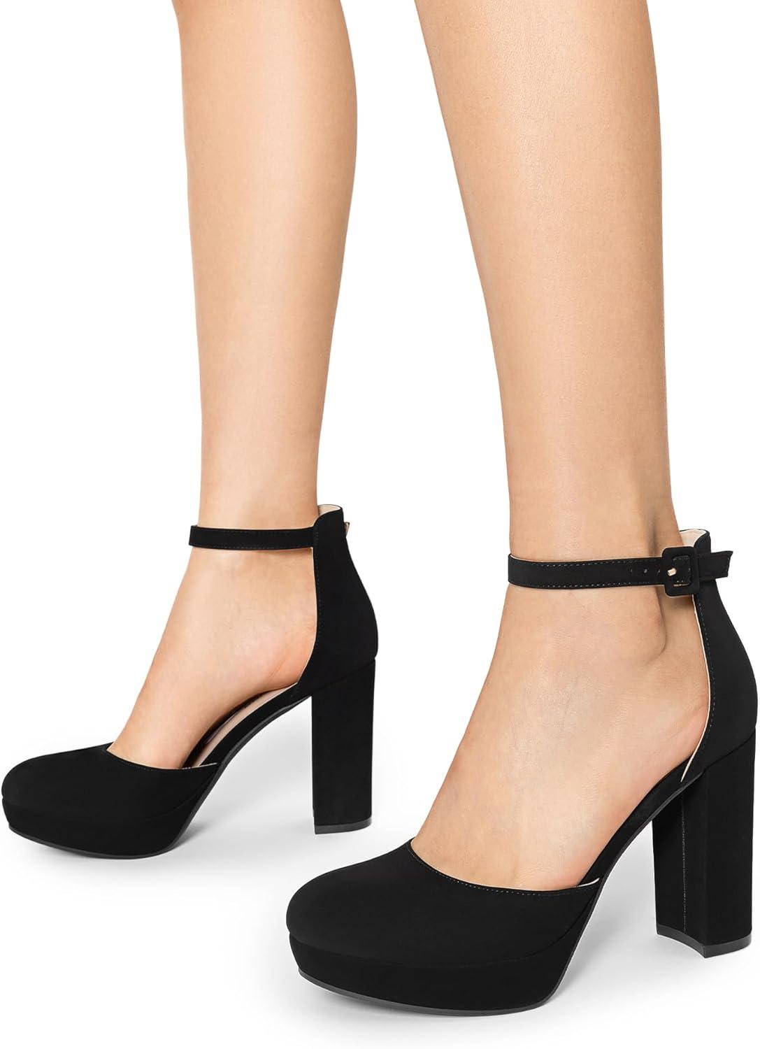 imageDREAM PAIRS Womens Platform Chunky High Heels Closed Toe Block Ankle Strap Dress Bridal Party Wedding ShoesBlacknubuck