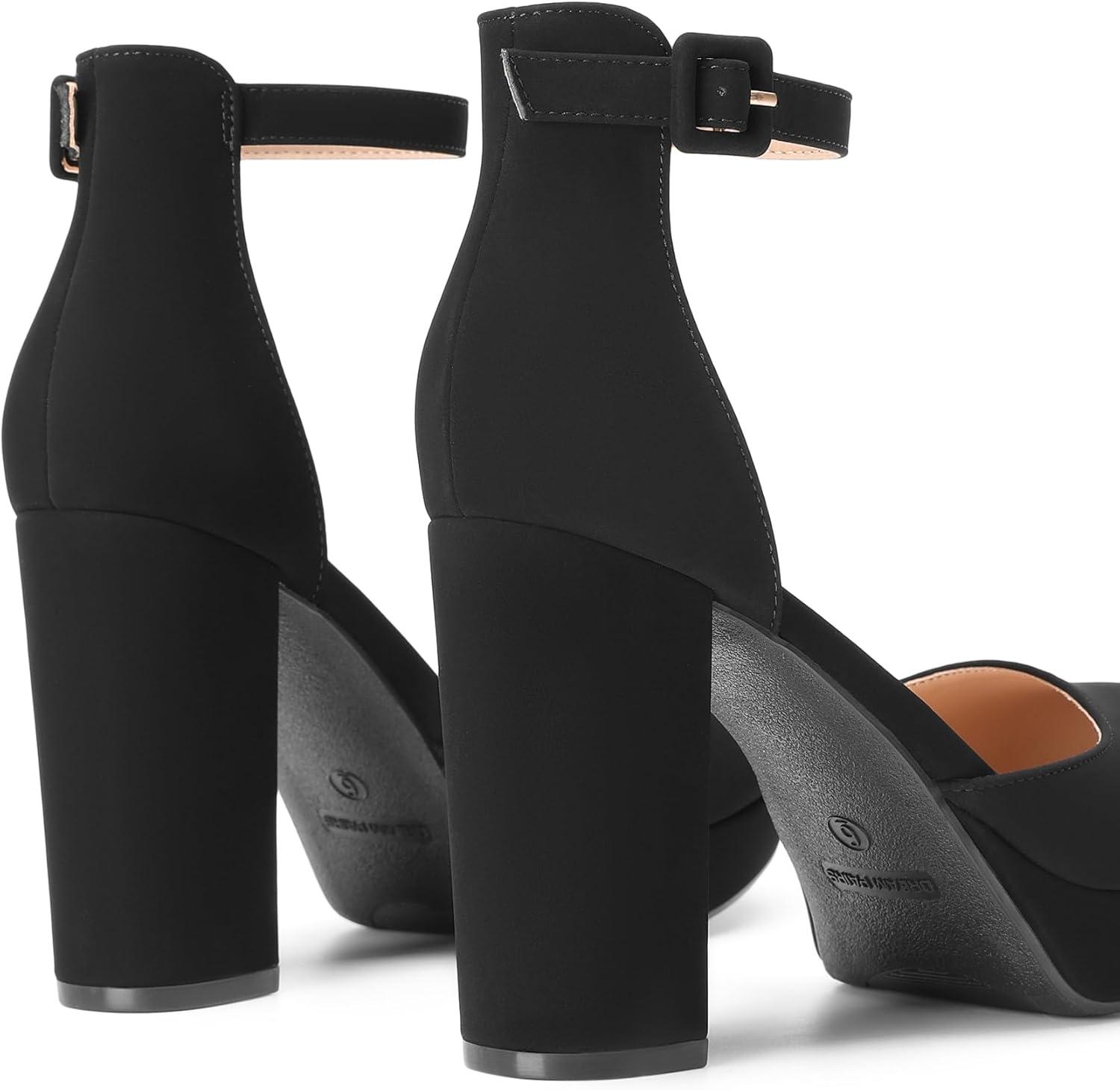 imageDREAM PAIRS Womens Platform Chunky High Heels Closed Toe Block Ankle Strap Dress Bridal Party Wedding ShoesBlacknubuck