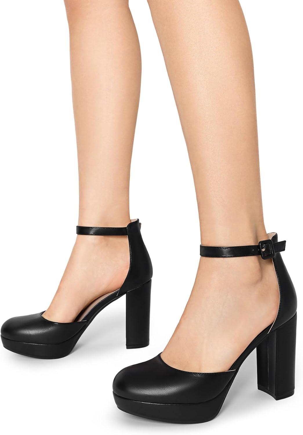 imageDREAM PAIRS Womens Platform Chunky High Heels Closed Toe Block Ankle Strap Dress Bridal Party Wedding ShoesBlackpu