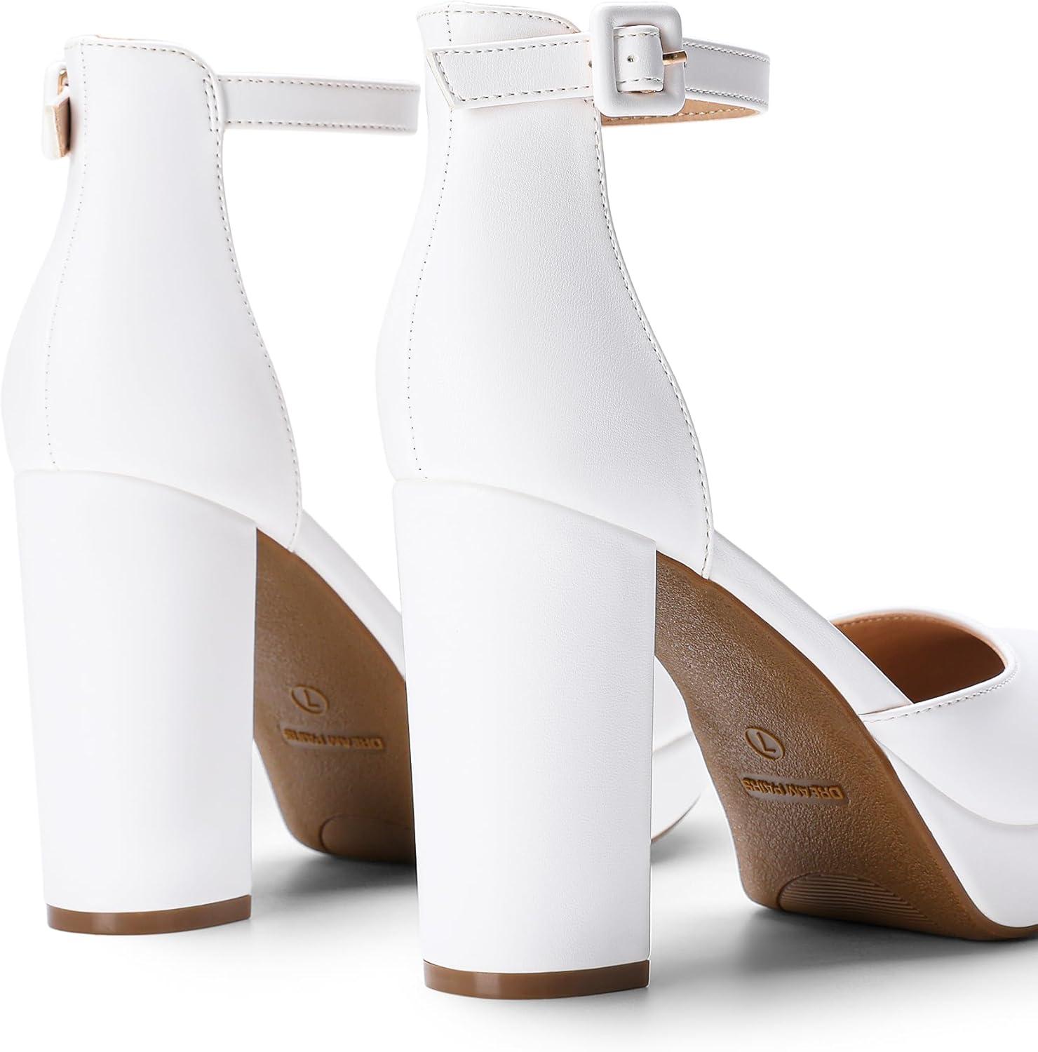 imageDREAM PAIRS Womens Platform Chunky High Heels Closed Toe Block Ankle Strap Dress Bridal Party Wedding ShoesWhite