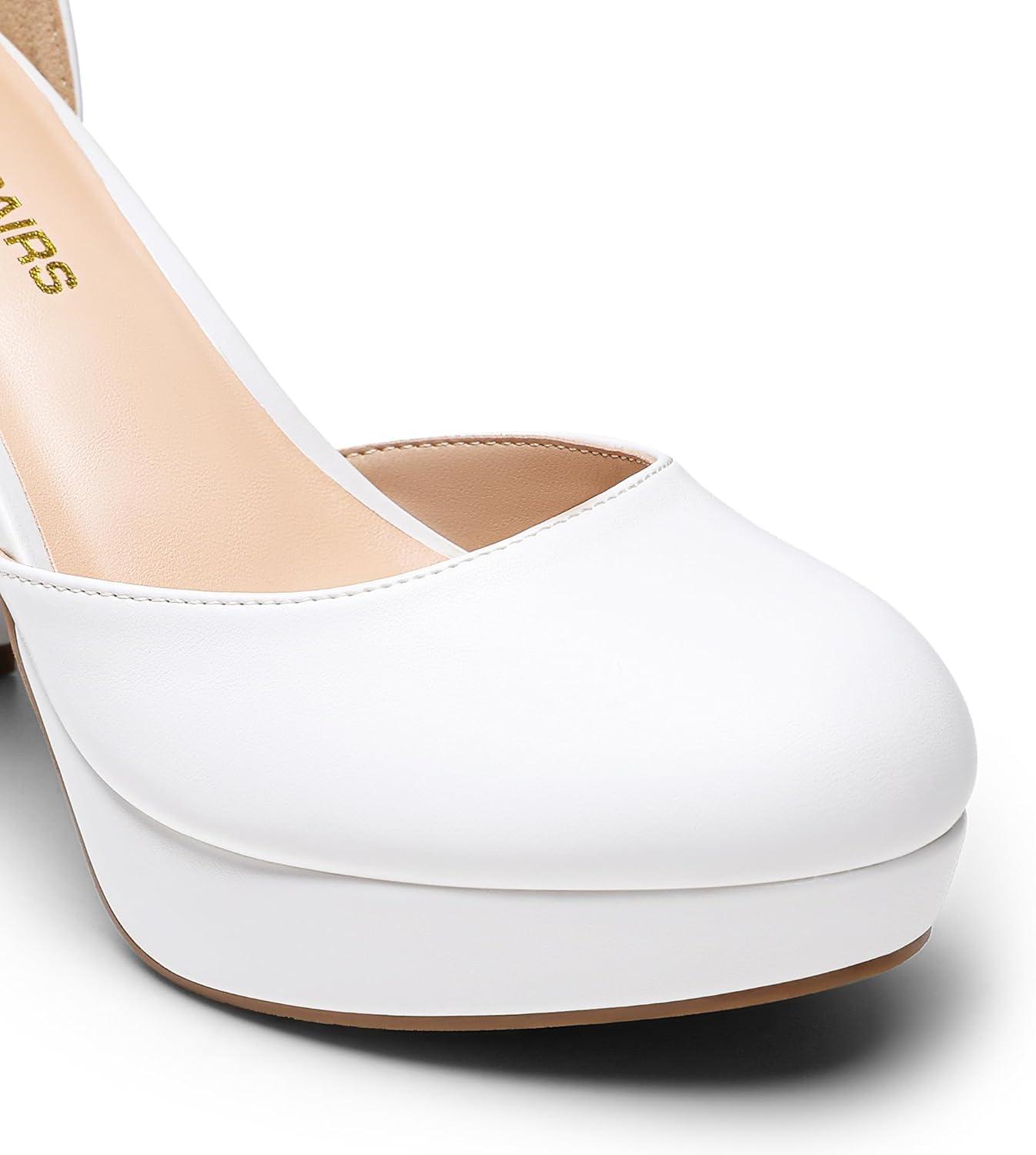 imageDREAM PAIRS Womens Platform Chunky High Heels Closed Toe Block Ankle Strap Dress Bridal Party Wedding ShoesWhite