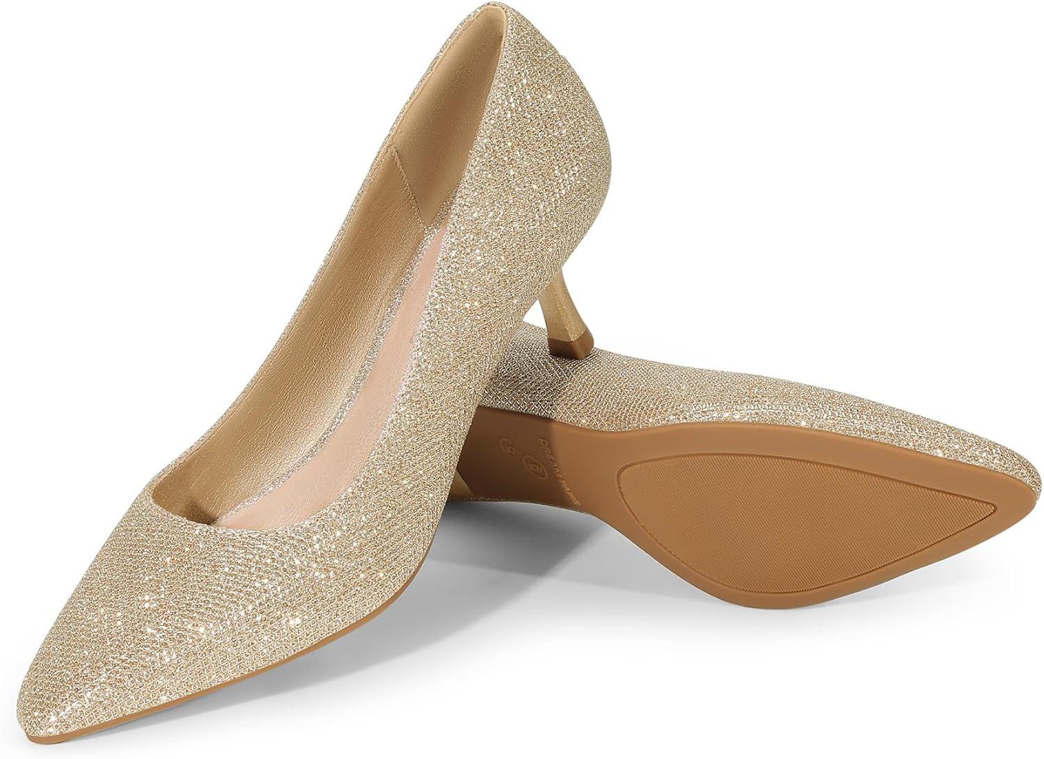 imageDREAM PAIRS Womens Pumps Closed Toe Pointed Toe Kitten Heels for Women Party Dance Wedding Dress Shoes for WomenGold