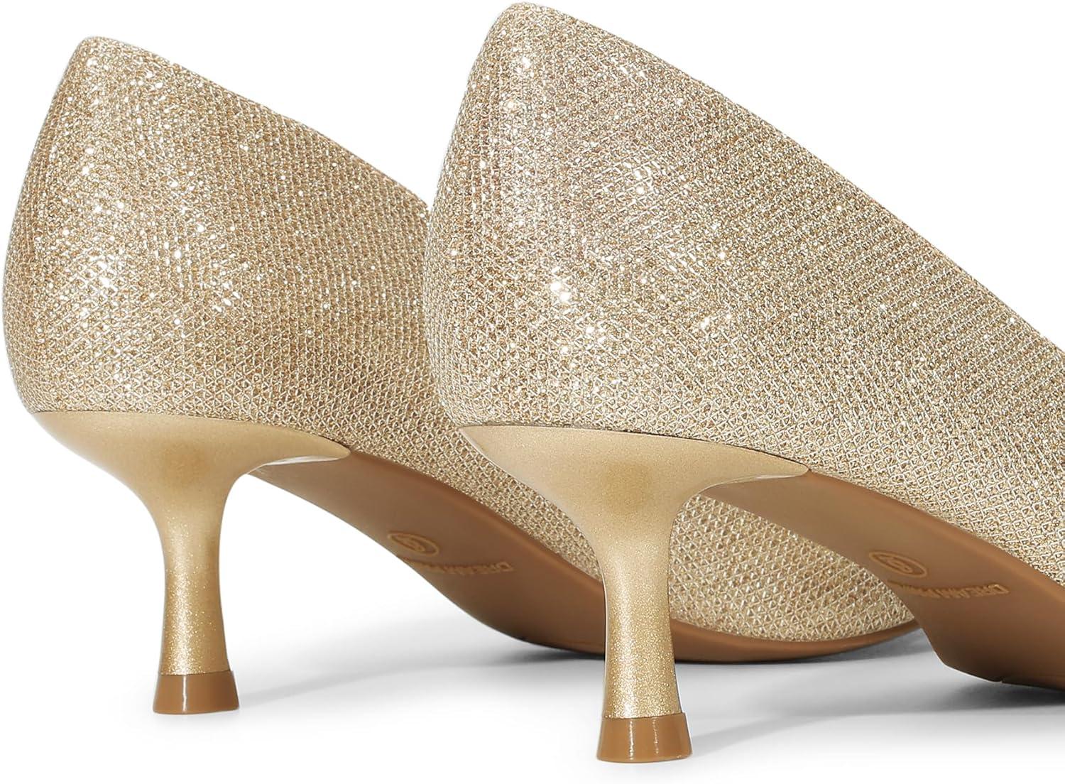 imageDREAM PAIRS Womens Pumps Closed Toe Pointed Toe Kitten Heels for Women Party Dance Wedding Dress Shoes for WomenGold