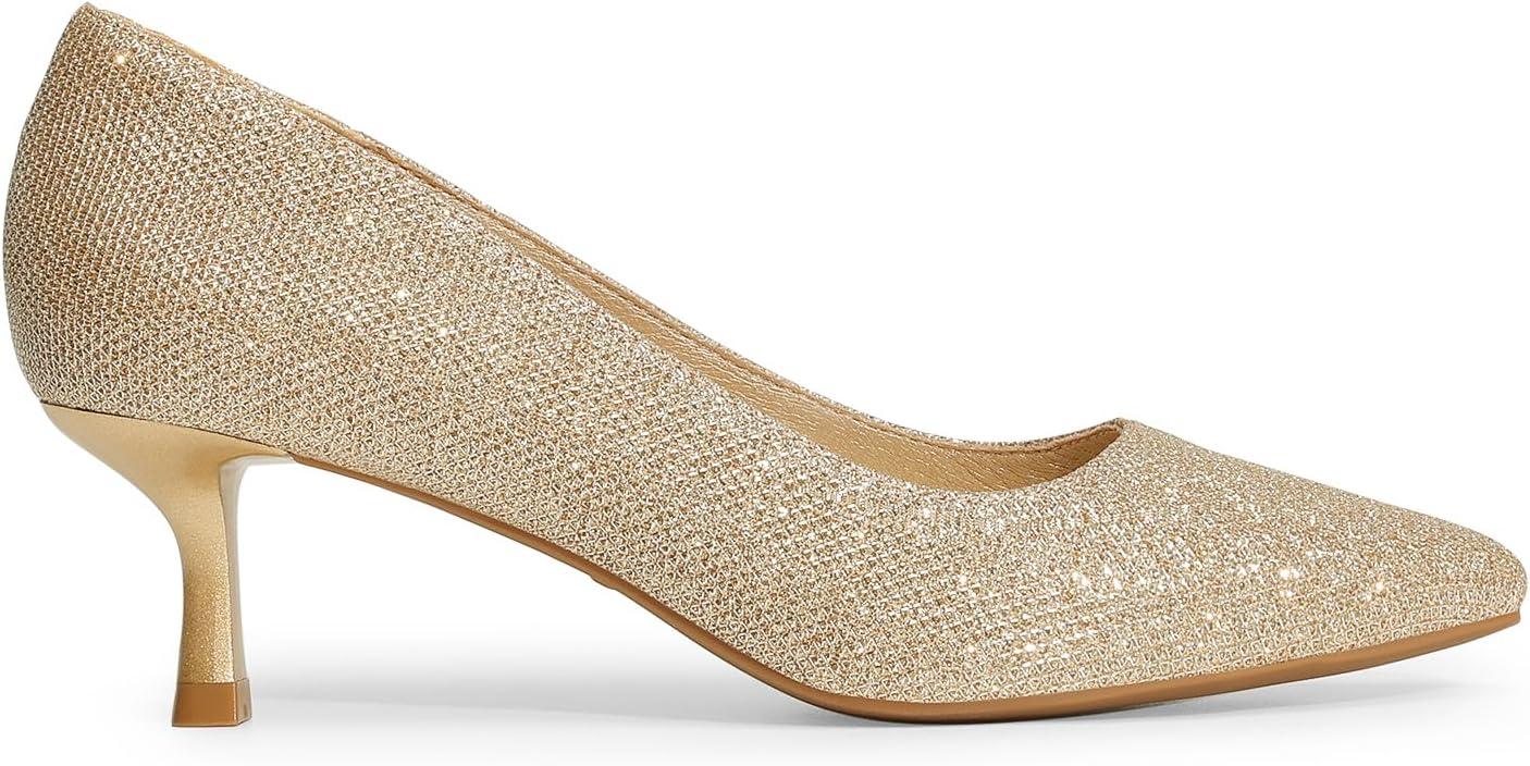 imageDREAM PAIRS Womens Pumps Closed Toe Pointed Toe Kitten Heels for Women Party Dance Wedding Dress Shoes for WomenGold