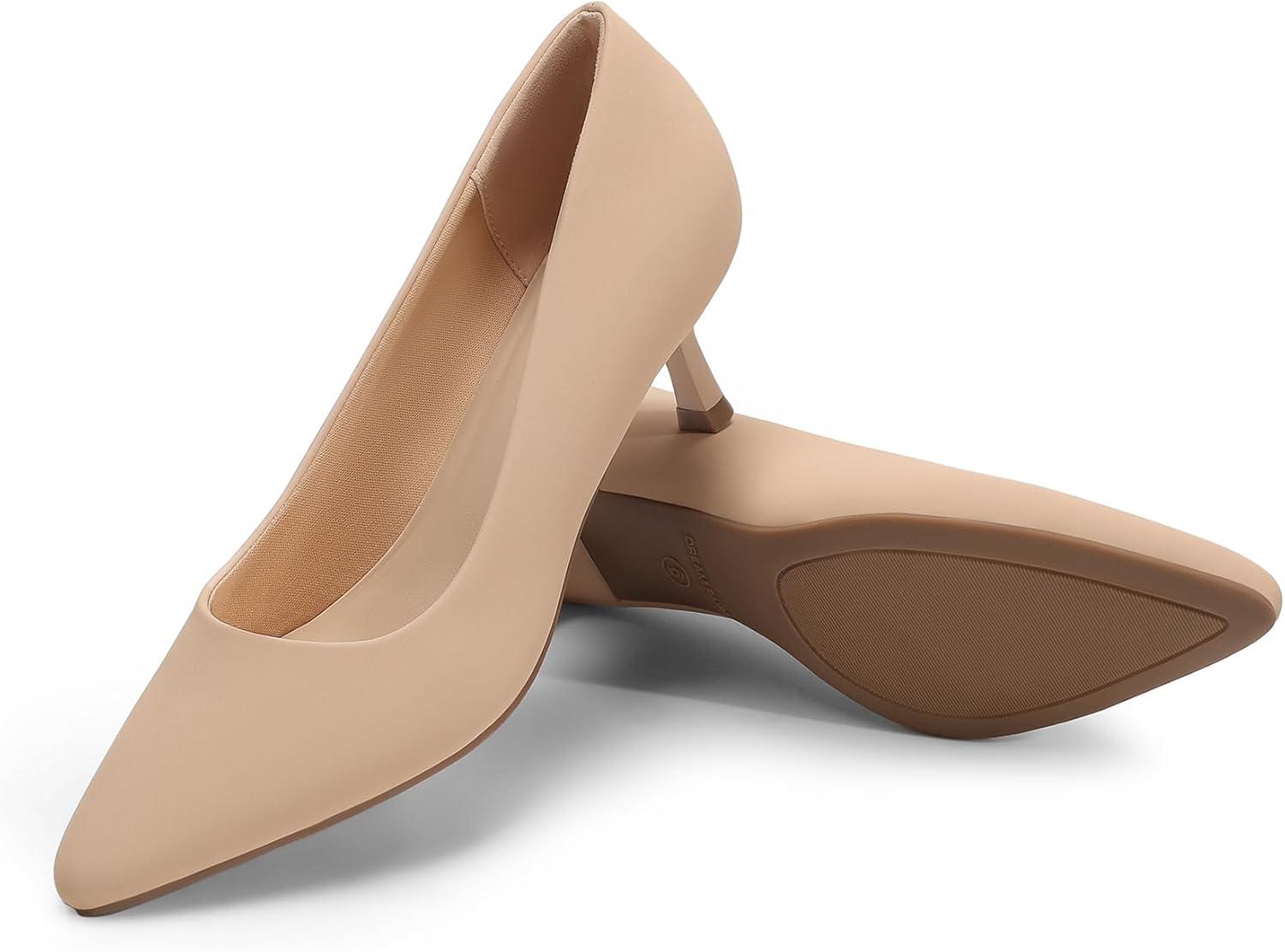 imageDREAM PAIRS Womens Pumps Closed Toe Pointed Toe Kitten Heels for Women Party Dance Wedding Dress Shoes for WomenNude