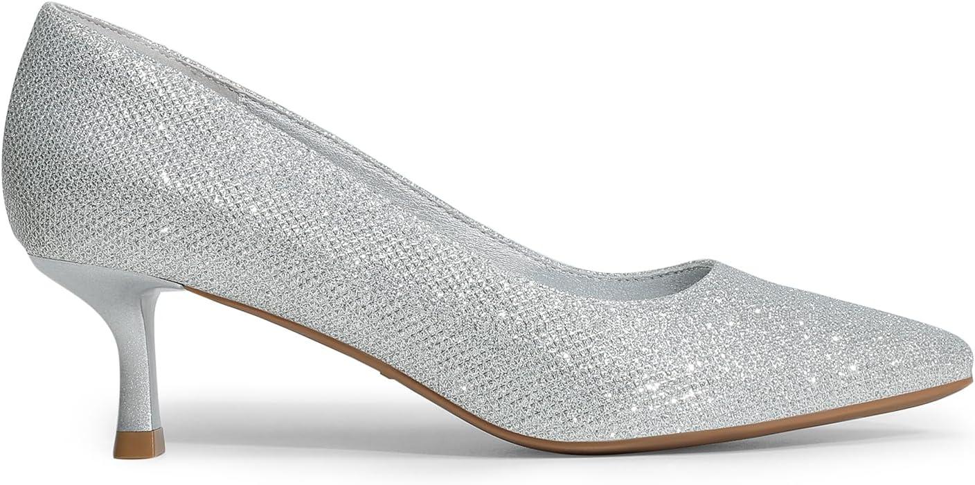 imageDREAM PAIRS Womens Pumps Closed Toe Pointed Toe Kitten Heels for Women Party Dance Wedding Dress Shoes for WomenSilver