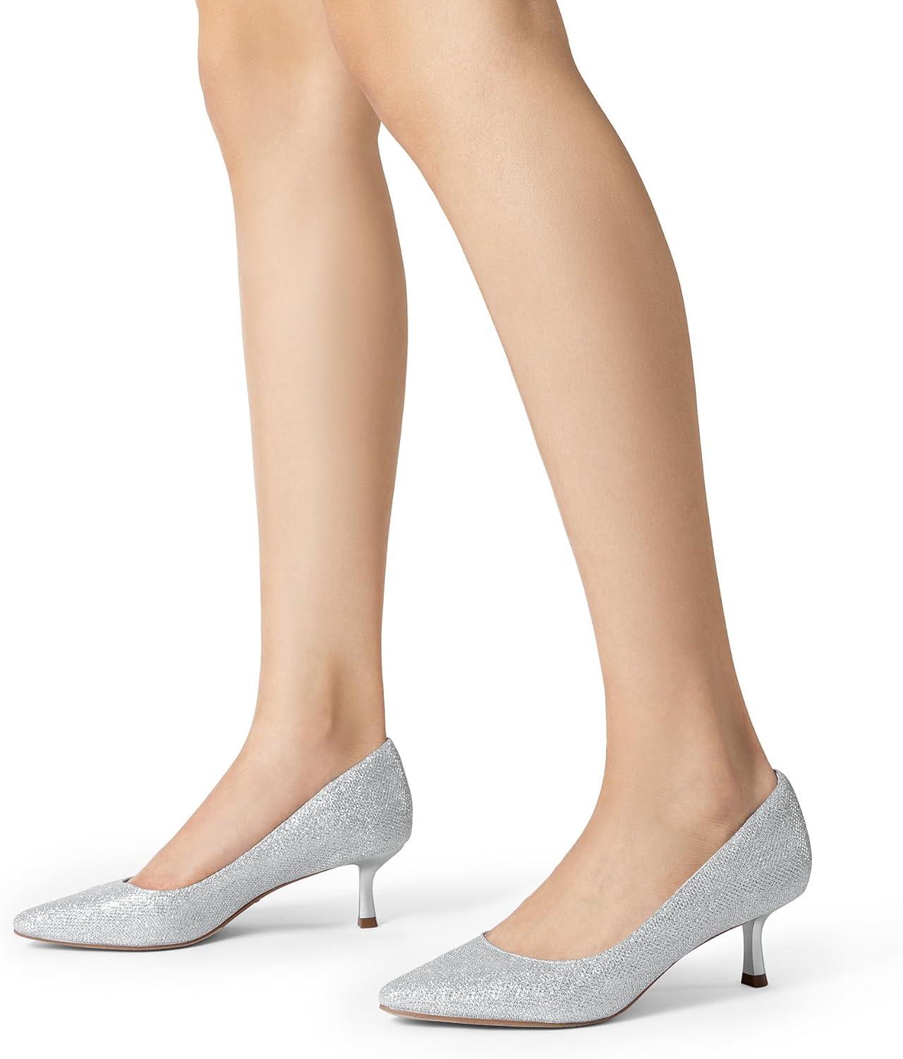 imageDREAM PAIRS Womens Pumps Closed Toe Pointed Toe Kitten Heels for Women Party Dance Wedding Dress Shoes for WomenSilver