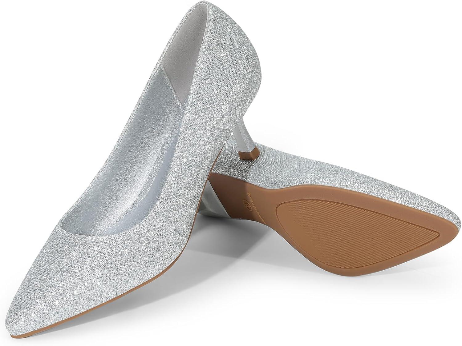 imageDREAM PAIRS Womens Pumps Closed Toe Pointed Toe Kitten Heels for Women Party Dance Wedding Dress Shoes for WomenSilver