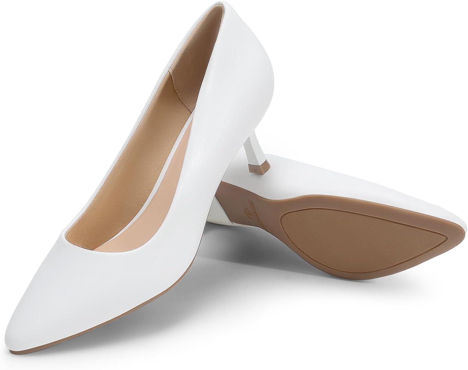 imageDREAM PAIRS Womens Pumps Closed Toe Pointed Toe Kitten Heels for Women Party Dance Wedding Dress Shoes for WomenWhite