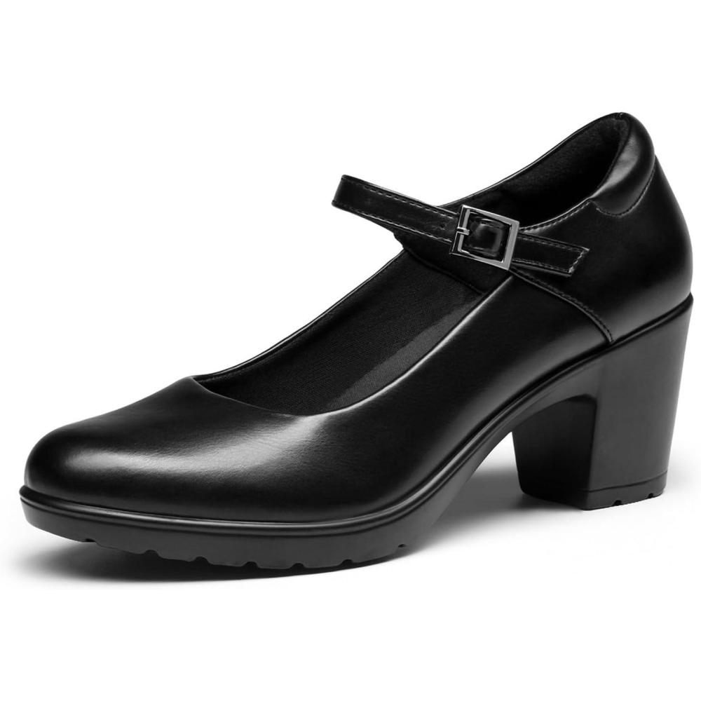 imageDREAM PAIRS Womens Chunky Low Block Heels Mary Jane Closed Toe Work Pumps Comfortable Round Toe Dress Wedding Shoes EDENIABlack