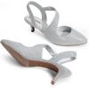 imageDREAM PAIRS Kitten Heels for Women Closed Toe Pointed Toe Low Heel Strappy Pumps Party Dance Wedding Dress Shoes for WomenSilver