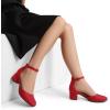 imageDREAM PAIRS Womens Closed Round Toe Low Block Heels Ankle Strap Chunky Heel Pumps Dress Wedding Office Party ShoesRed