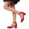imageDREAM PAIRS Womens Closed Round Toe Low Block Heels Ankle Strap Chunky Heel Pumps Dress Wedding Office Party ShoesRed