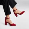 imageDREAM PAIRS Womens Closed Toe Chunky Heels Ankle Strap Low Block Heels Round Toe Dress Bridal Wedding Pumps ShoesRed