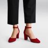 imageDREAM PAIRS Womens Closed Toe Chunky Heels Ankle Strap Low Block Heels Round Toe Dress Bridal Wedding Pumps ShoesRed