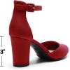 imageDREAM PAIRS Womens Closed Toe Chunky Heels Ankle Strap Low Block Heels Round Toe Dress Bridal Wedding Pumps ShoesRed