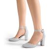 imageDREAM PAIRS Womens Closed Toe Chunky Heels Ankle Strap Low Block Heels Round Toe Dress Bridal Wedding Pumps ShoesSilverglitter