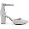 imageDREAM PAIRS Womens Closed Toe Chunky Heels Ankle Strap Low Block Heels Round Toe Dress Bridal Wedding Pumps ShoesSilverglitter