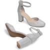 imageDREAM PAIRS Womens Closed Toe Chunky Heels Ankle Strap Low Block Heels Round Toe Dress Bridal Wedding Pumps ShoesSilverglitter