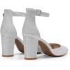 imageDREAM PAIRS Womens Closed Toe Chunky Heels Ankle Strap Low Block Heels Round Toe Dress Bridal Wedding Pumps ShoesSilverglitter