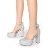 imageDREAM PAIRS Womens Platform Chunky High Heels Closed Toe Block Ankle Strap Dress Bridal Party Wedding ShoesSilver