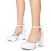 imageDREAM PAIRS Womens Platform Chunky High Heels Closed Toe Block Ankle Strap Dress Bridal Party Wedding ShoesWhite