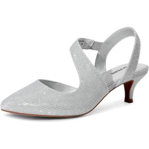 imageDREAM PAIRS Kitten Heels for Women Closed Toe Pointed Toe Low Heel Strappy Pumps Party Dance Wedding Dress Shoes for WomenSilver