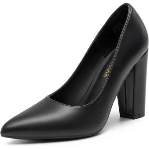 imageDREAM PAIRS Womens High Chunky Block Heels Closed Pointed Toe Slip on Women Pumps Wedding Party Work Comfortable Dress Shoes for WomenBlackpu