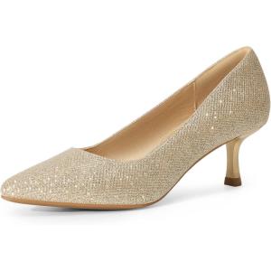 imageDREAM PAIRS Womens Pumps Closed Toe Pointed Toe Kitten Heels for Women Party Dance Wedding Dress Shoes for WomenGold