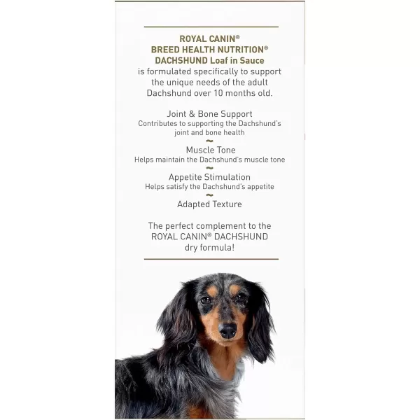 imageRoyal Canin Breed Health Nutrition Dachshund Adult Loaf in Sauce Canned Dog Food 3 oz Pack of 243 Ounce Pack of 4 Loaf in Sauce