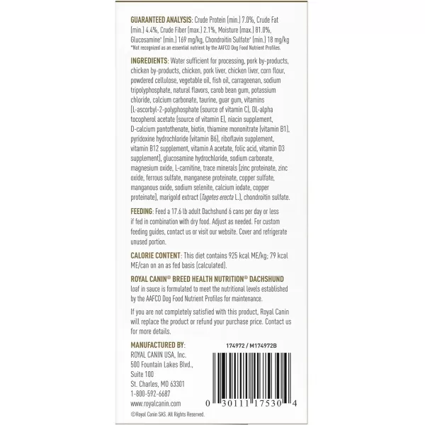 imageRoyal Canin Breed Health Nutrition Dachshund Adult Loaf in Sauce Canned Dog Food 3 oz Pack of 243 Ounce Pack of 4 Loaf in Sauce