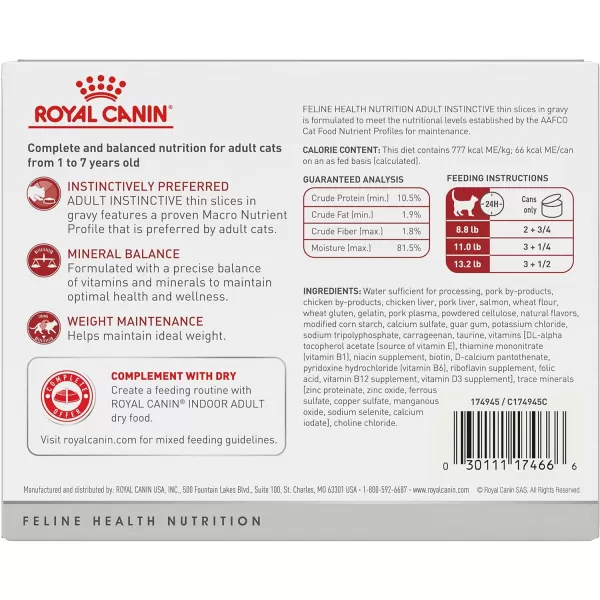 imageRoyal Canin Feline Health Nutrition Adult Instinctive Loaf in Sauce Canned Cat Food 3 Oz Can3oz Pack of 6 Thin Slices in Gravy