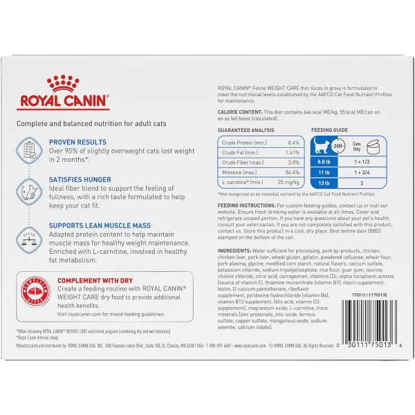 imageRoyal Canin Feline Weight Care Thin Slices in Gravy Canned Adult Wet Cat Food 3 oz cans 12packRoyal Canin Feline Weight Care Thin Slices in Gravy Canned Adult Wet Cat Food 3 oz cans 12pack