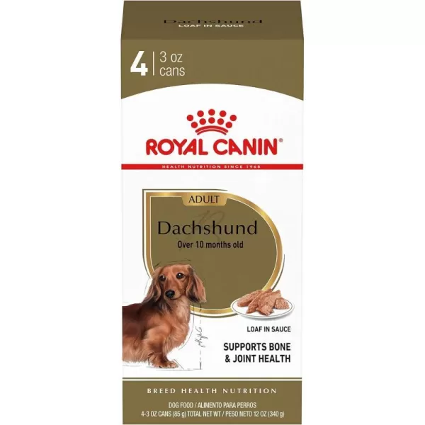 imageRoyal Canin Breed Health Nutrition Dachshund Adult Loaf in Sauce Canned Dog Food 3 oz Pack of 243 Ounce Pack of 4 Loaf in Sauce